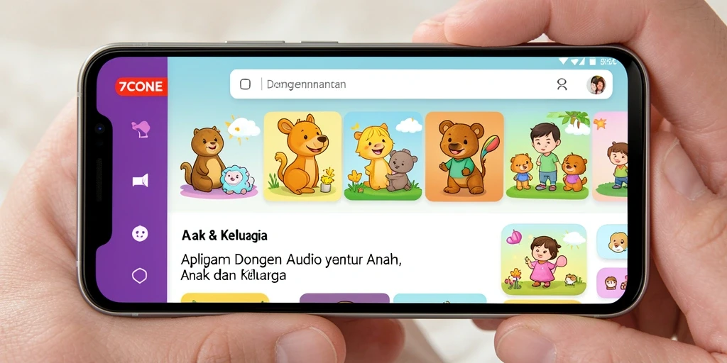 Antarmuka aplikasi 7CONE untuk Dongeng Audio yang menarik dan ramah anak.