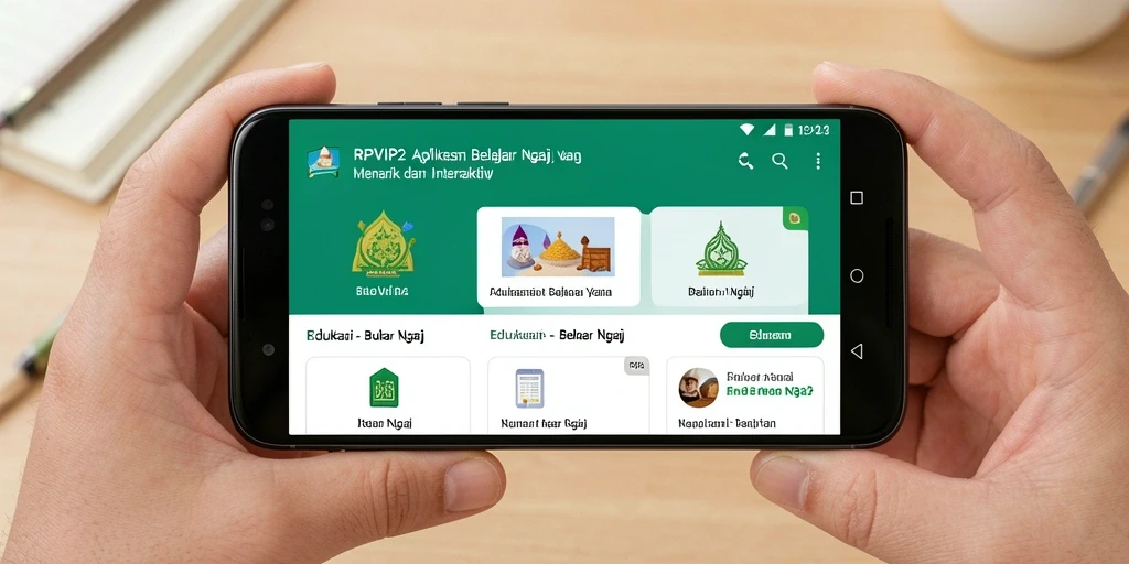 Tampilan utama RPVIP2 menampilkan fitur belajar ngaji yang interaktif.
