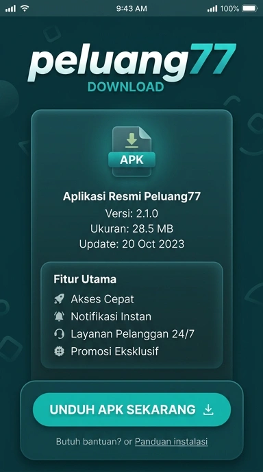 Tampilan halaman APK peluang77