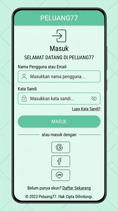 Tampilan halaman login peluang77